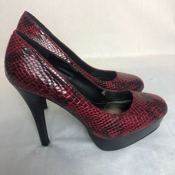 Sophia Vergara Platform Heels Faux Snake Skin Red Black Sz.7.      B1 - Picture 3 of 9